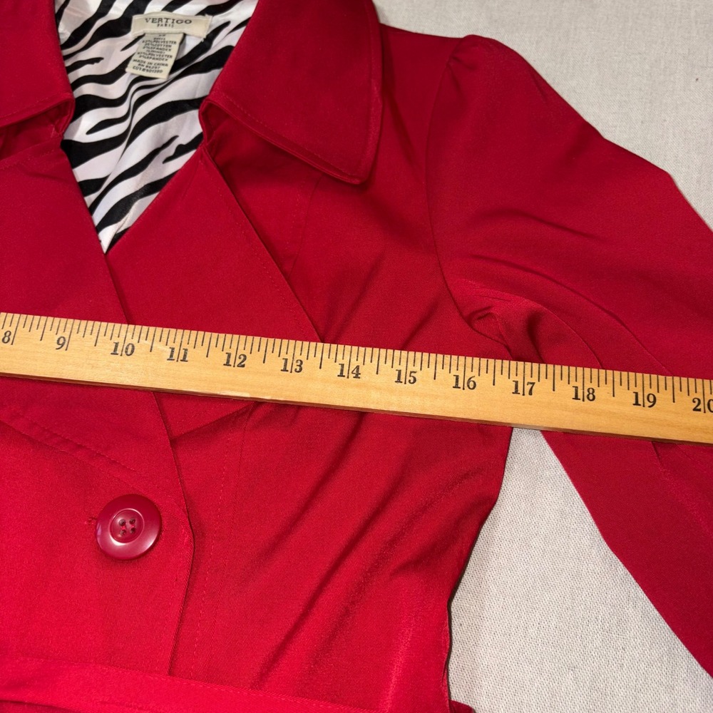 Vertigo Paris Red Double Breasted Trench Coat Zebra Lining size XS Belted Jacket - Picture 5 of 8